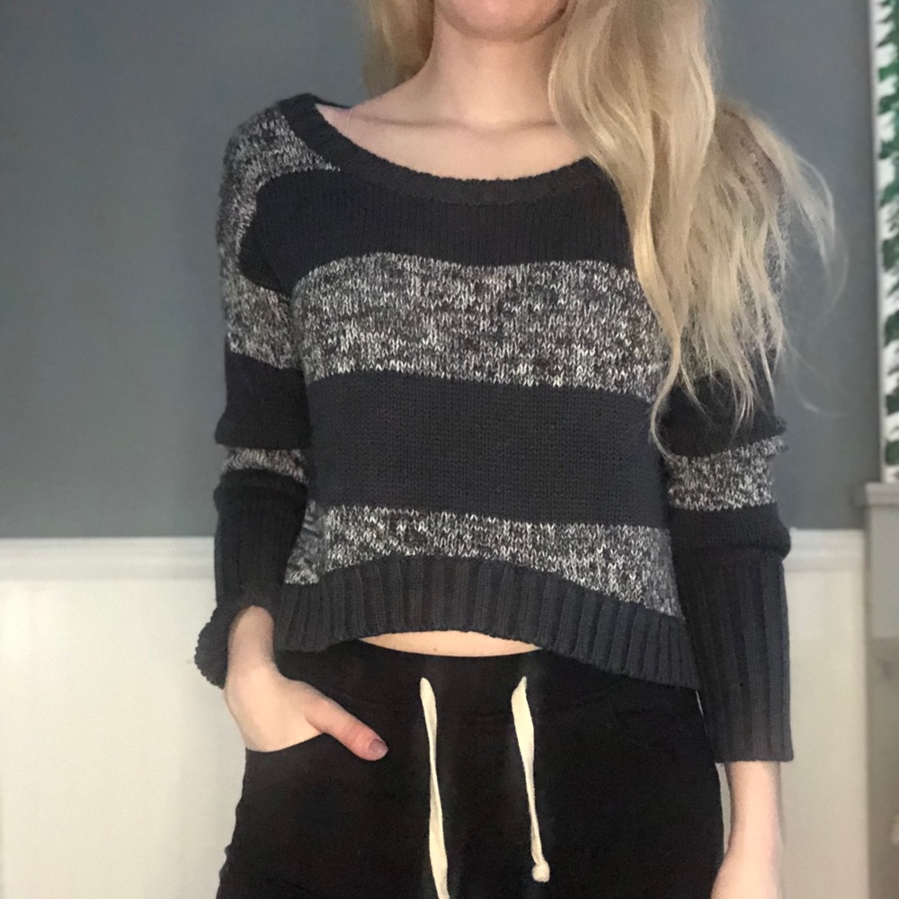 Gray Striped Knitted Sweater